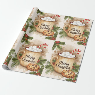 Papier Cadeau Chocolat chaud confortable joyeux Noël cookie houx