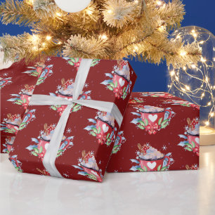 Papier Cadeau Chocolat chaud de Noël sur fond rouge