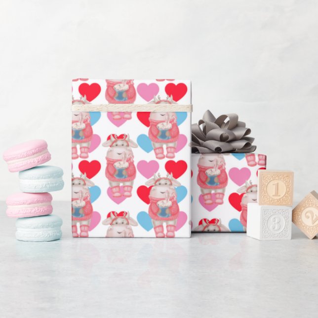 Papier Cadeau Chocolat Chaud Et Papier Enveloppant Les Coeurs (Baby Shower)
