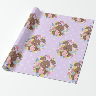 PAPIER CADEAU CHOCOLAT COLORÉ BUNNIERS ET OEUFS DE PÂQUES