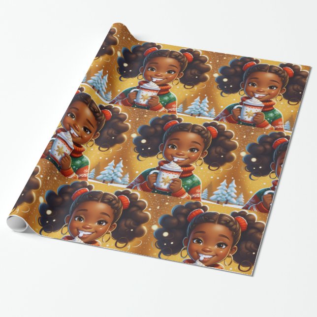 Papier Cadeau Chocolat de Noël de la petite fille afro-américain (Déroulé)