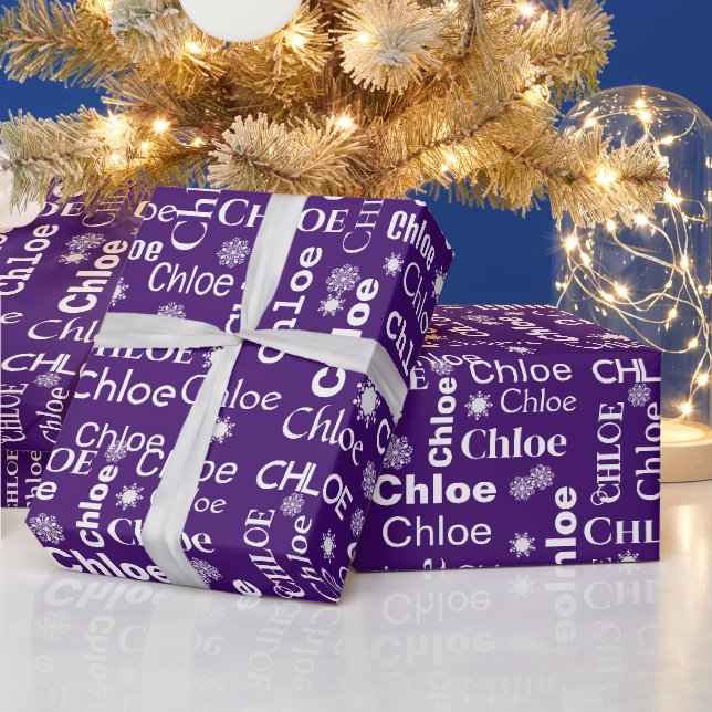 Papier Cadeau CHOIX Nom personnalisé avec flocons de neige (Vacances)