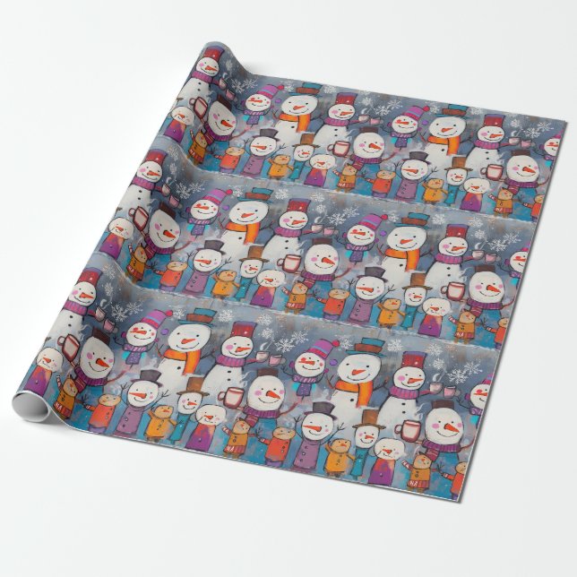 Papier Cadeau Chorus amusant de Snowmen Boire du cacao chaud (Déroulé)