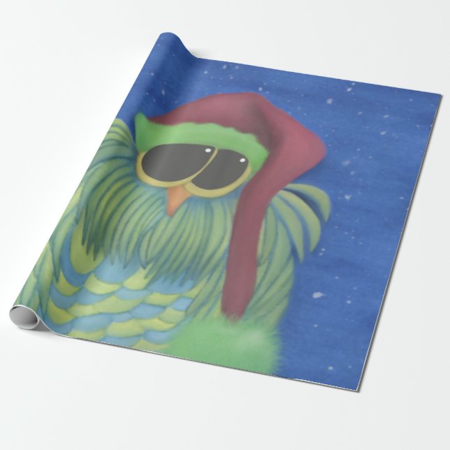 Papier Cadeau Chouette adorable avec chapeau de Santa (Déroulé)