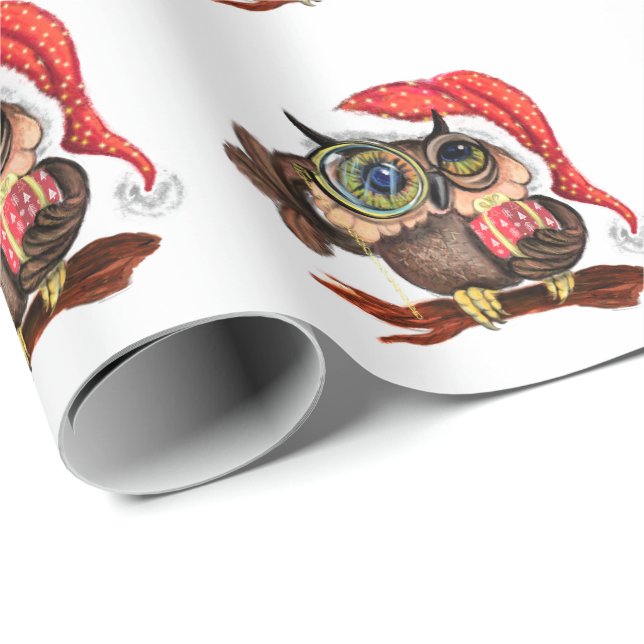 Papier Cadeau Chouette Bébé en Casquette et cadeau de Noël - Des (Coin rond)