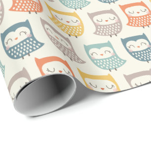 Papier Cadeau Chouette mignonne en automne muet couleurs sur crè