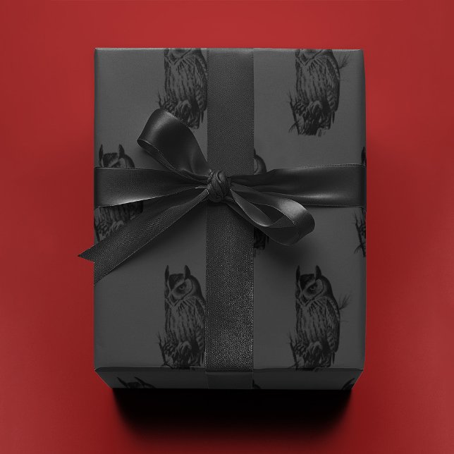 Papier Cadeau Chouette sur gris | (Créateur téléchargé)