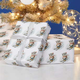 Papier Cadeau Chouettes D'Aquarelle Ski Sur Neige