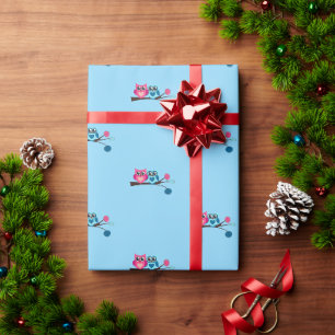 Papier Cadeau Chouettes jumelles bleu et rose