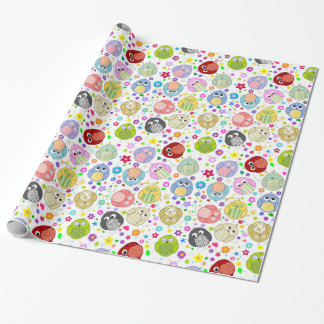 Papier Cadeau Chouettes mignonnes et motif de fleurs