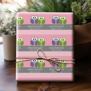 Papier Cadeau Chouettes mignonnes sur Branche Bébé Fille Douche 