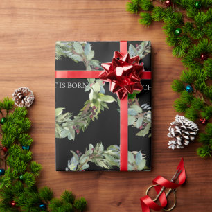Papier Cadeau Christ est né Black Christmas Wreath