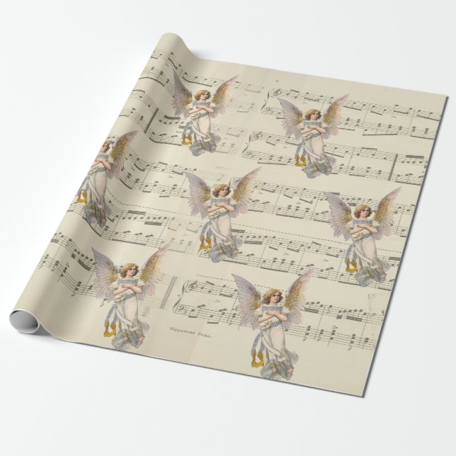 Papier Cadeau Christmas Angel Music Papier à enveloppement Vinta (Déroulé)