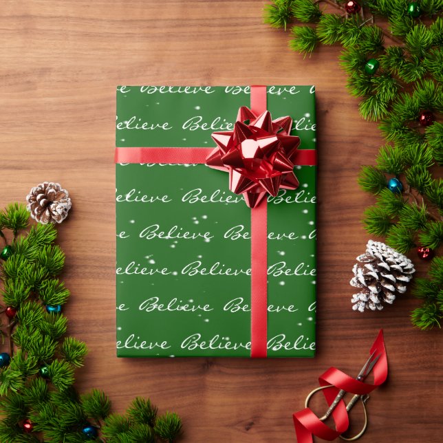 Papier Cadeau Christmas Believe Texte et Snowflakes (Cadeau de vacances)