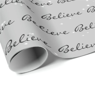 Papier Cadeau Christmas Believe Texte et Snowflakes Wrapping Pa