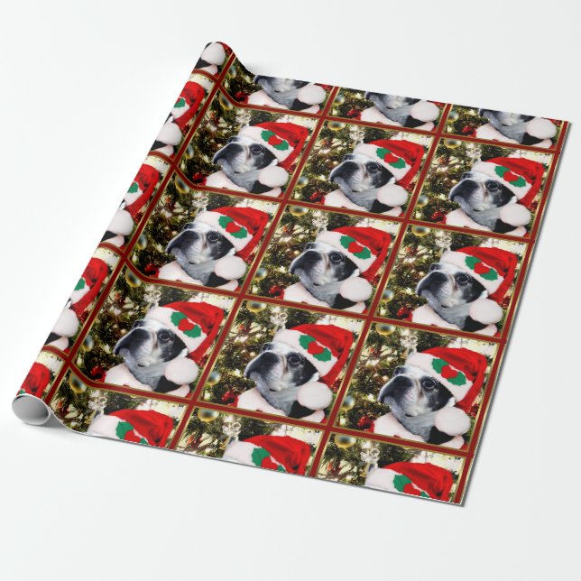 Papier Cadeau Christmas Boston Terrier dog (Déroulé)