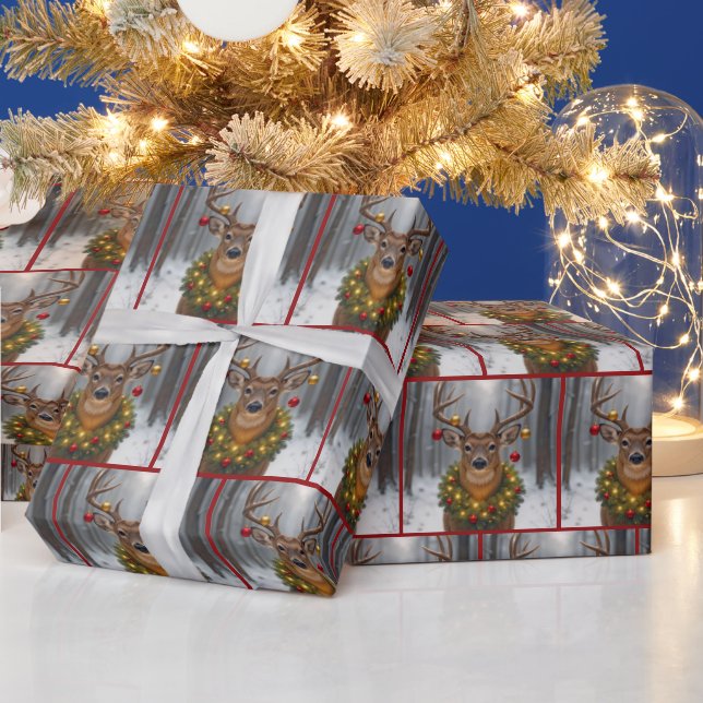 Papier Cadeau Christmas Buck Wearing a Wreath (Vacances)