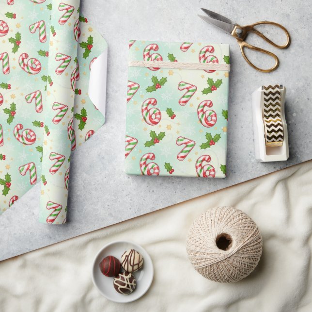 Papier Cadeau Christmas Candy Cane 6-7 Meme Holiday (Artisanat)