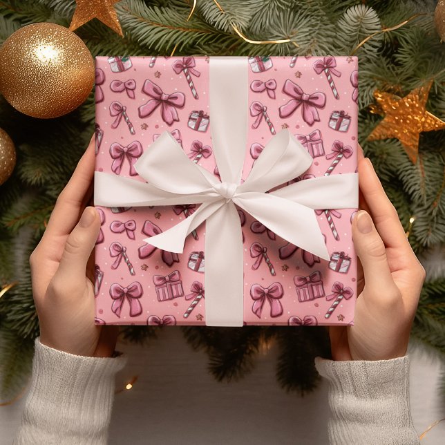 Papier Cadeau Christmas Candy Canes and Bows Wrapping Paper (Créateur téléchargé)