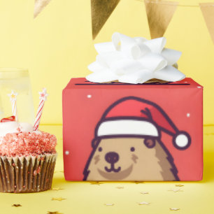 Papier Cadeau Christmas Capybara Santa Hat