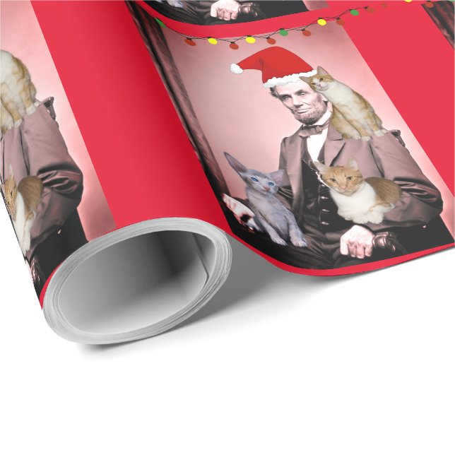 PAPIER CADEAU CHRISTMAS CAT ABRAHAM LINCOLN CHATS PAPIER À LA CA (Coin rond)