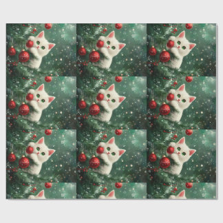Papier Cadeau Christmas Cat Climbing Xmas Tree