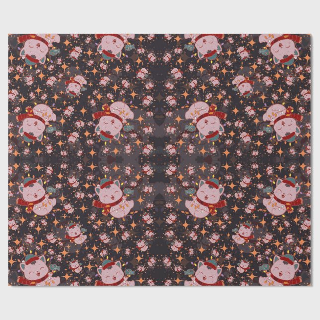 Papier Cadeau Christmas Cat With Santa Hat (Plat)