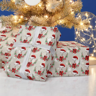 Papier Cadeau Christmas Chèvre Kid 2 à Santa Hat et Scarf Gold