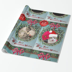 PAPIER CADEAU CHRISTMAS COURONNE, RIBBON ROUGE MODÈLE PHOTO MONO