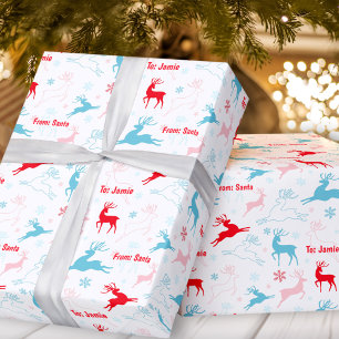 Papier Cadeau Christmas Deer Nordic Simple Blue Red Nom personna