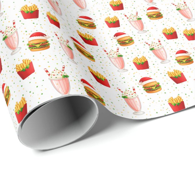 Papier Cadeau Christmas Fast Food Wrapping Paper – Festive Food (Coin rond)