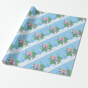 Papier Cadeau Christmas Flamingo with Cactus