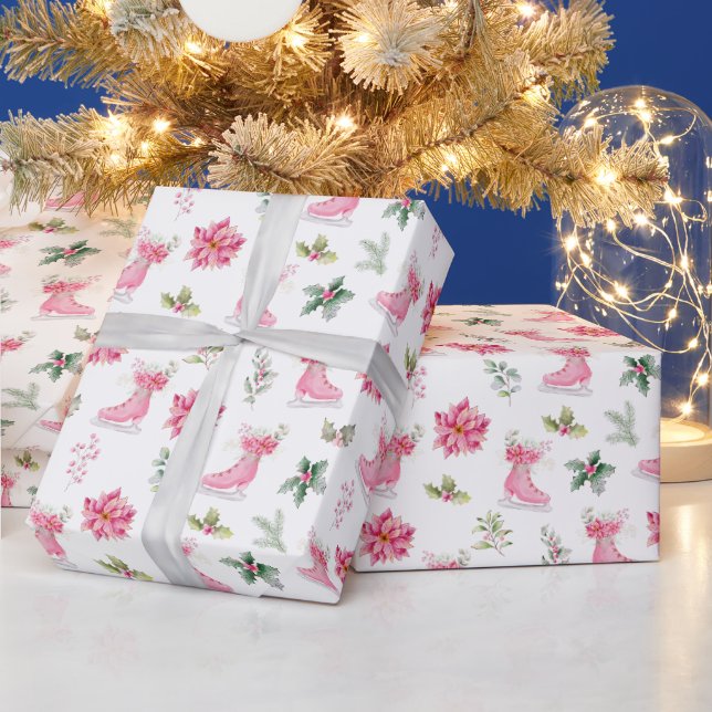 Papier Cadeau Christmas Floral Pink Ice Skates (Vacances)