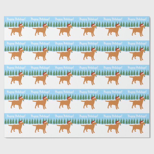 Papier Cadeau Christmas Fox Red Labrador Santa Hat (Plat)