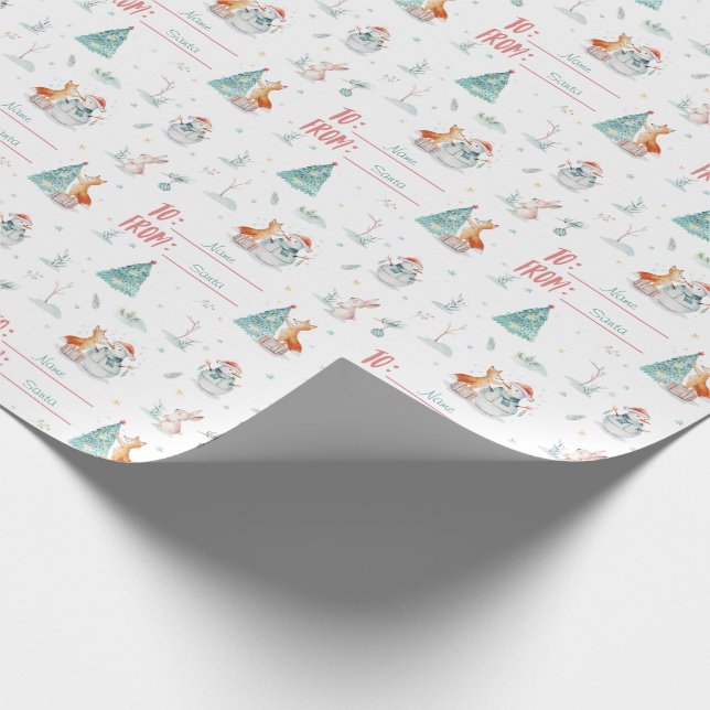 Papier Cadeau Christmas Fox Snowman Personnalisé À et de Nom (Coin)
