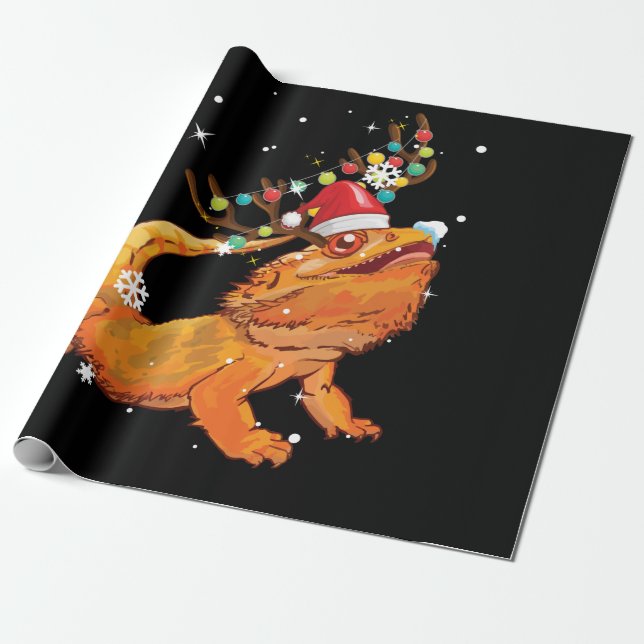 Papier Cadeau Christmas Funny Bearded Dragon Reindeer  Santa's (Déroulé)