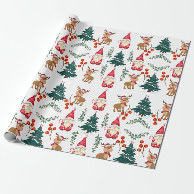 Papier Cadeau Christmas gnome wrapping paper Scandinavian  (Déroulé)