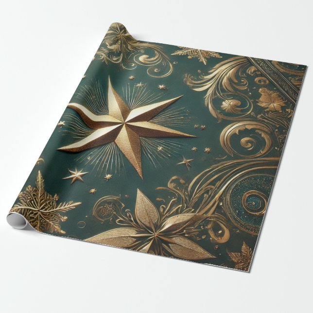 Papier Cadeau christmas golden star  (Déroulé)