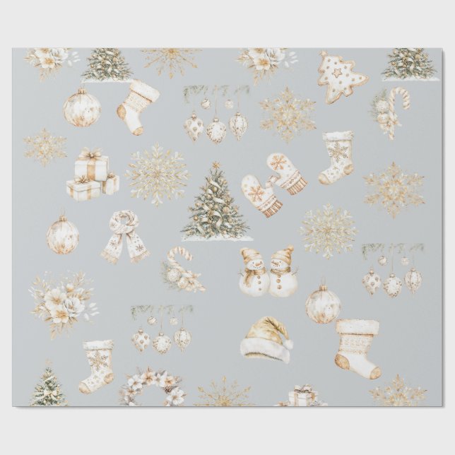 Papier Cadeau Christmas grey gold wrapping paper (Plat)