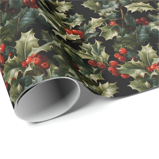 Papier Cadeau Christmas Holly Berry (Coin rond)