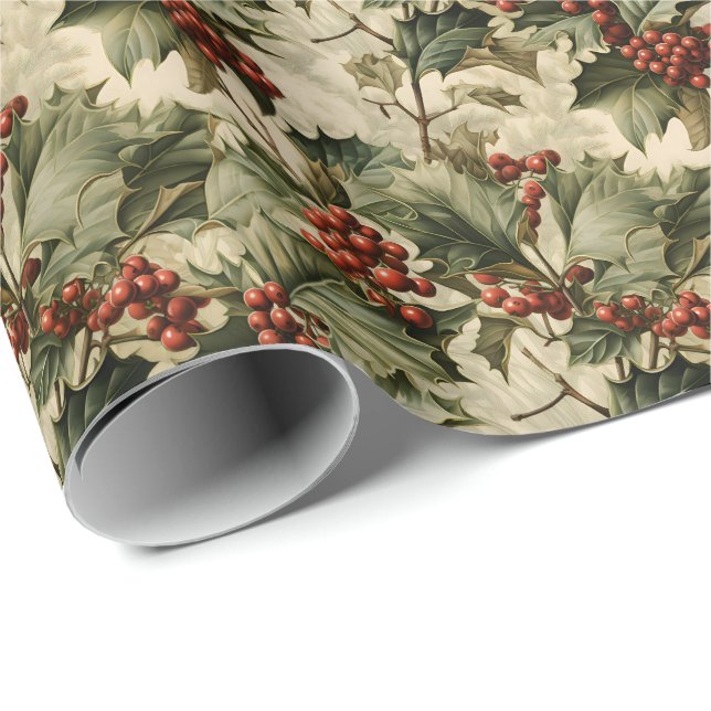 Papier Cadeau Christmas Holly Berry (Coin rond)