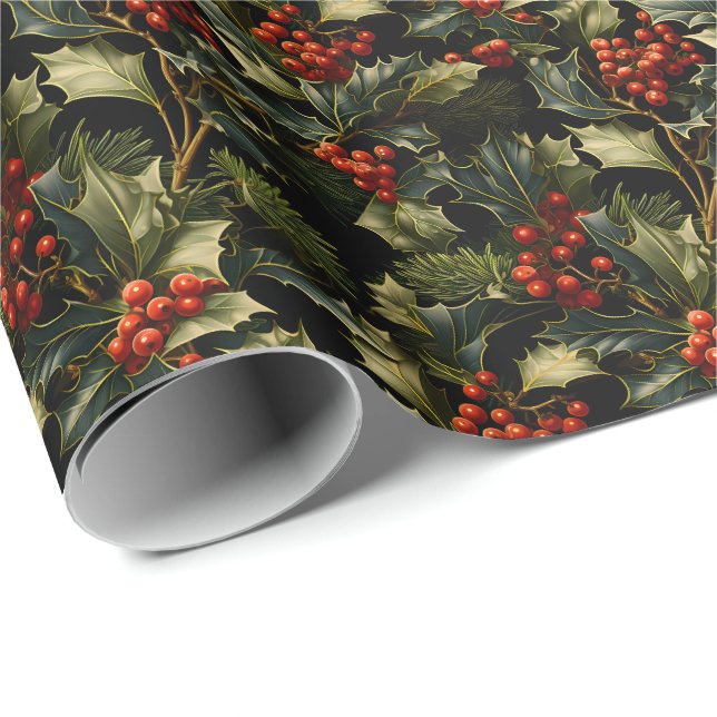 Papier Cadeau Christmas Holly Berry (Coin rond)