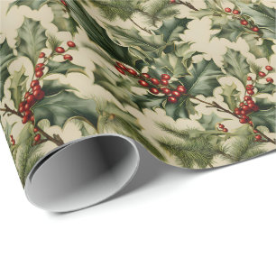 Papier Cadeau Christmas Holly Berry