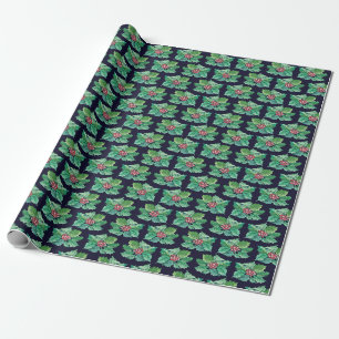 Papier Cadeau Christmas Holly Motif