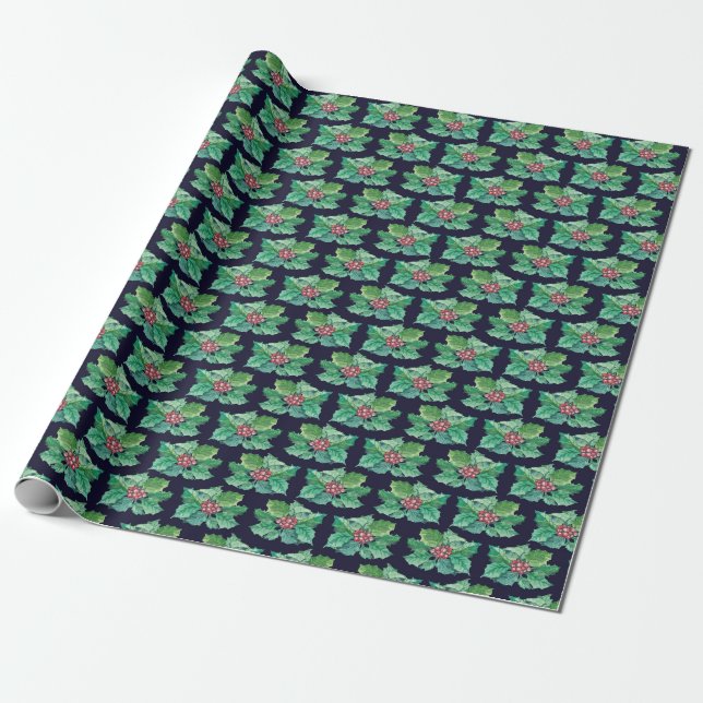 Papier Cadeau Christmas Holly Motif (Déroulé)