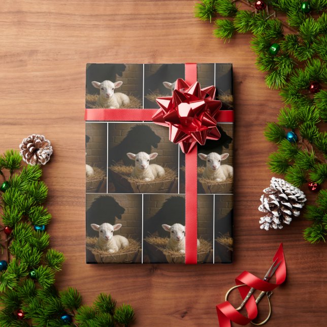 Papier Cadeau Christmas Lamb In a Manger With Lion Shadow (Cadeau de vacances)