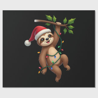 Papier Cadeau Christmas Lights Sloth Wearing Xmas Hat - Sloth Lo