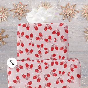 Papier Cadeau Christmas Mittens Red Pink Simple Pattern Wrap