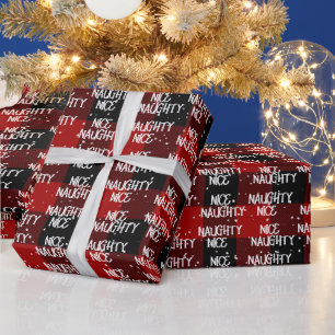 Papier Cadeau Christmas NICE NAUGHTText Sur Buffalo Plaid