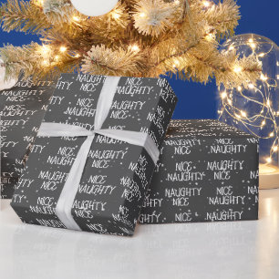Papier Cadeau Christmas NICE NAUGHTY Texte Sur Grey